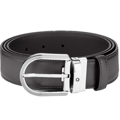 Кожаный ремень с пряжкой в форме подковы серого цвета 35 мм